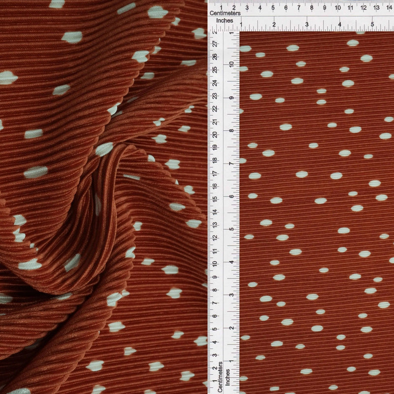 1 Yard Cognac Polka Dot Bodre Interlock Pleated Fabric 58/60 Inches Wide