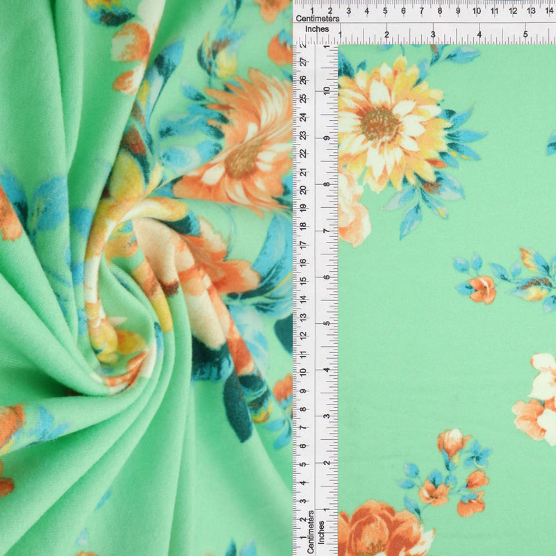 1 Yard Floral DTY Brushed Knit Fabric Soft Stretch Material 58/60 Inches Wide