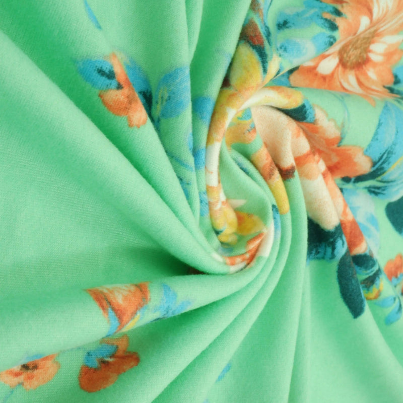 1 YArd Elegant Floral Bloom Brushed DTY Knit Fabric Lightweight Stretch 58/60" Wide