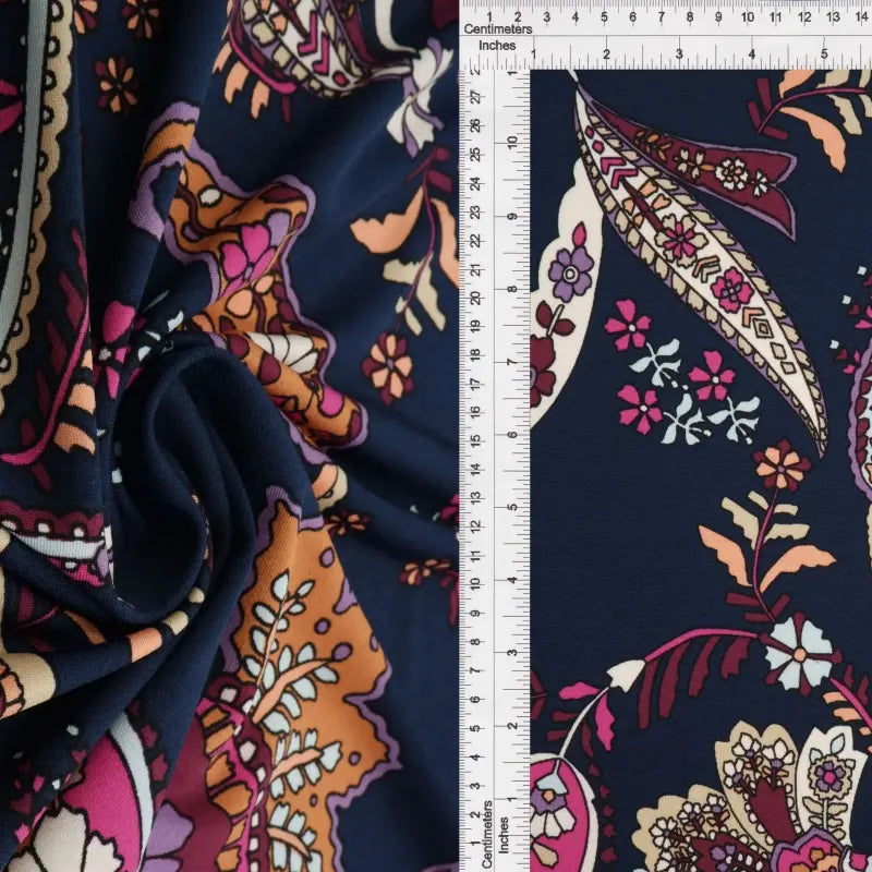 1 Yard DTY Paisley Print Stretch Knit Fabric 58/60 Inch Wide