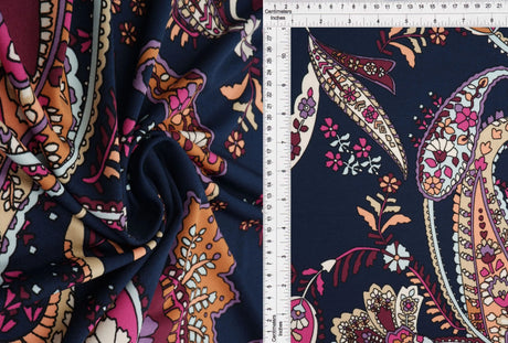 1 Yard DTY Paisley Print Fabric Soft Lightweight & Stylish Stretch Knit, 58/60" Wide