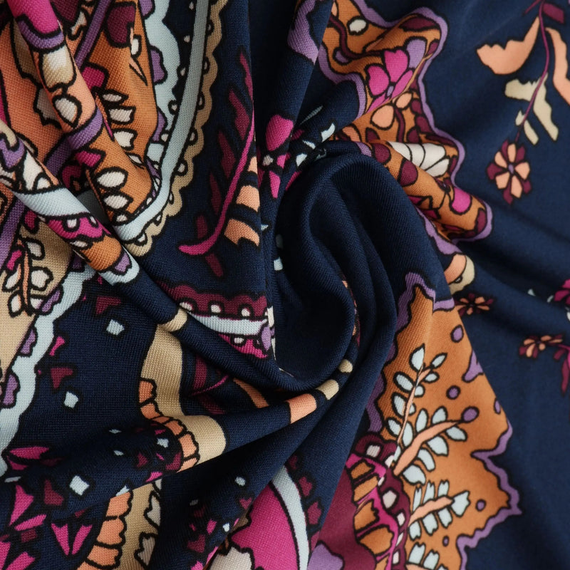 1 Yard Polyester Spandex DTY Brushed Knit Fabric Paisley Print Soft Stretch 58/60" Width