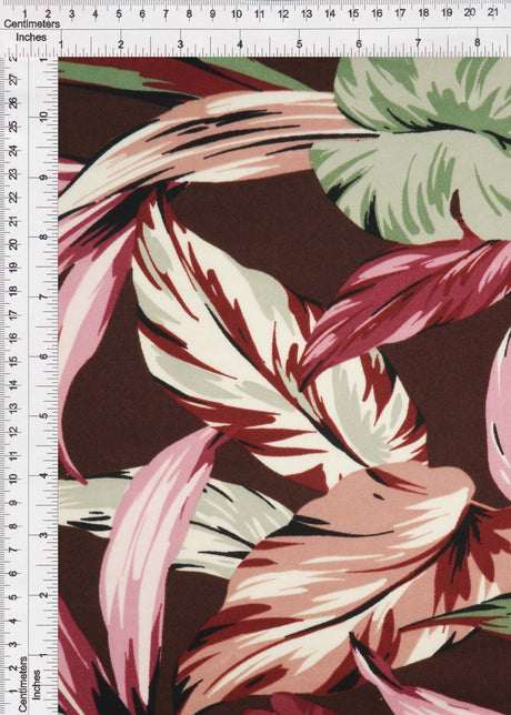 Brushed Leaf Print DTY Knit Fabric Brown