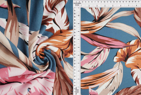 1 Yard Brushed DTY Leaf Print Knit Fabric 170 GSM, 58/60? Wide Polyester Spandex Blend