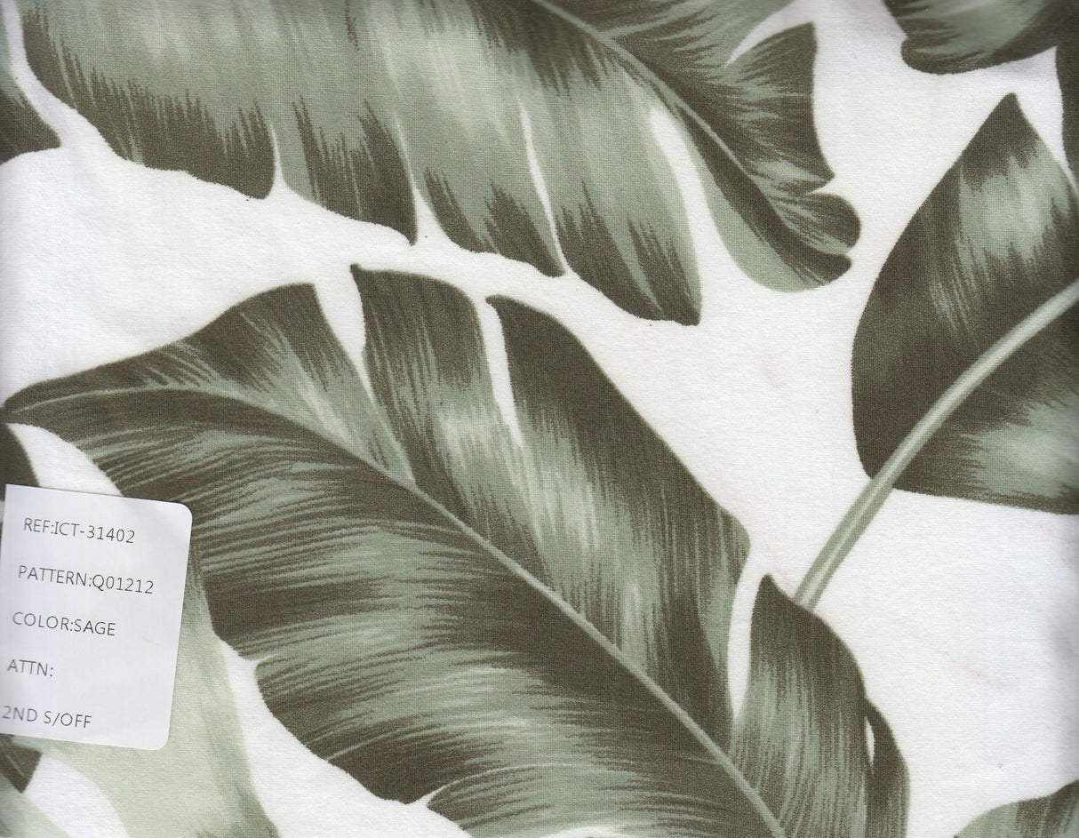 Leaf Print Stretch Knit Fabric Sage