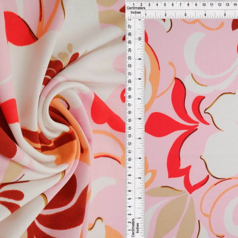1 Yard Korean ITY Floral Print Knit Fabric 200 GSM, 58/60'' Wide Polyester Spandex Blend Pink