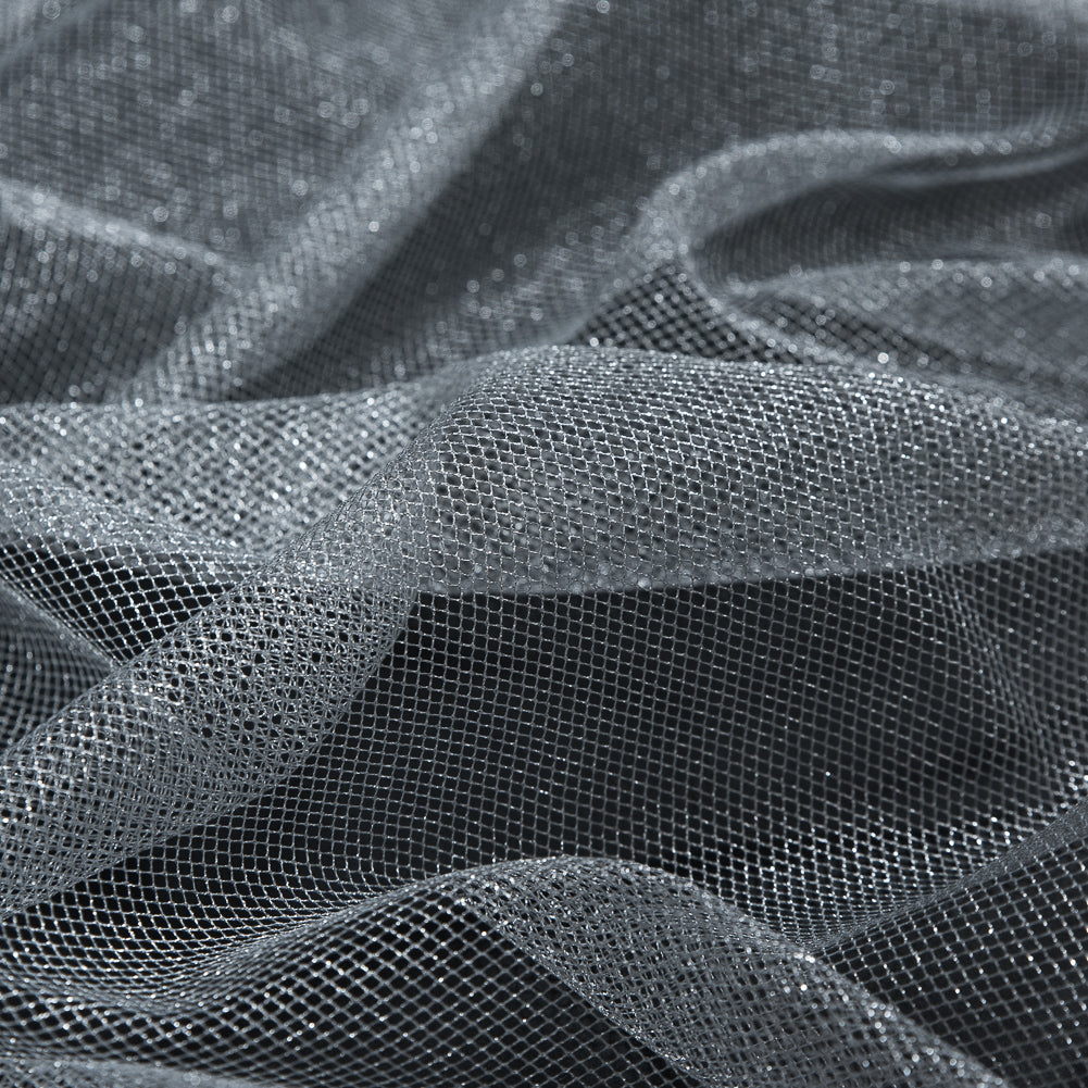 Metallic Tulle - Silver on White