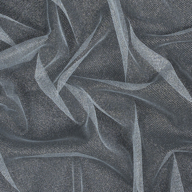 Metallic Tulle - Silver on White