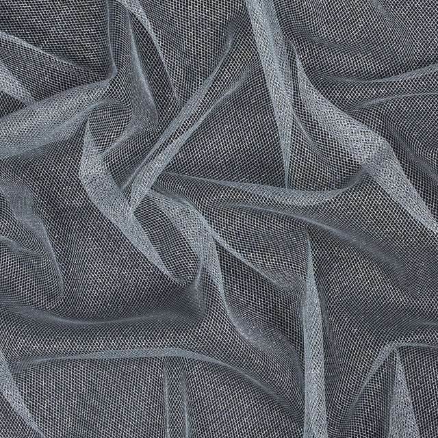 Metallic Tulle - Silver on White