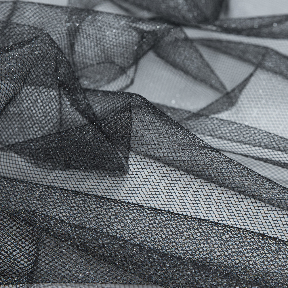 Metallic Tulle - Silver on Black