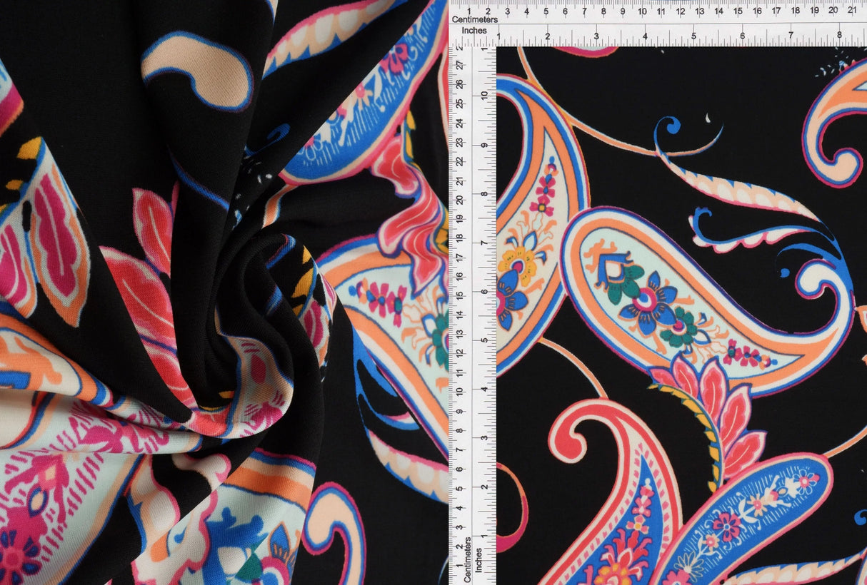 1 Yard Korean ITY Paisley Print Knit Fabric 200 GSM, 58/60? Wide Polyester Spandex Blend
