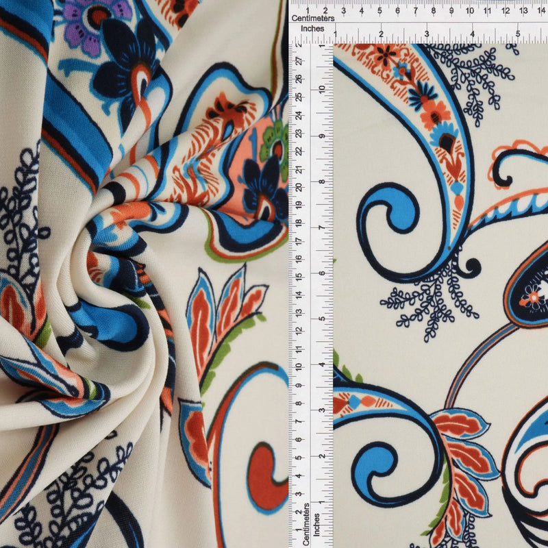 1 Yard Korean ITY Paisley Print Knit Fabric 200 GSM, 58/60'' Wide Polyester Spandex Blend