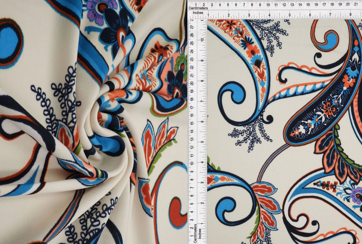 1 Yard Korean ITY Paisley Print Knit Fabric 200 GSM, 58/60? Wide Polyester Spandex Blend