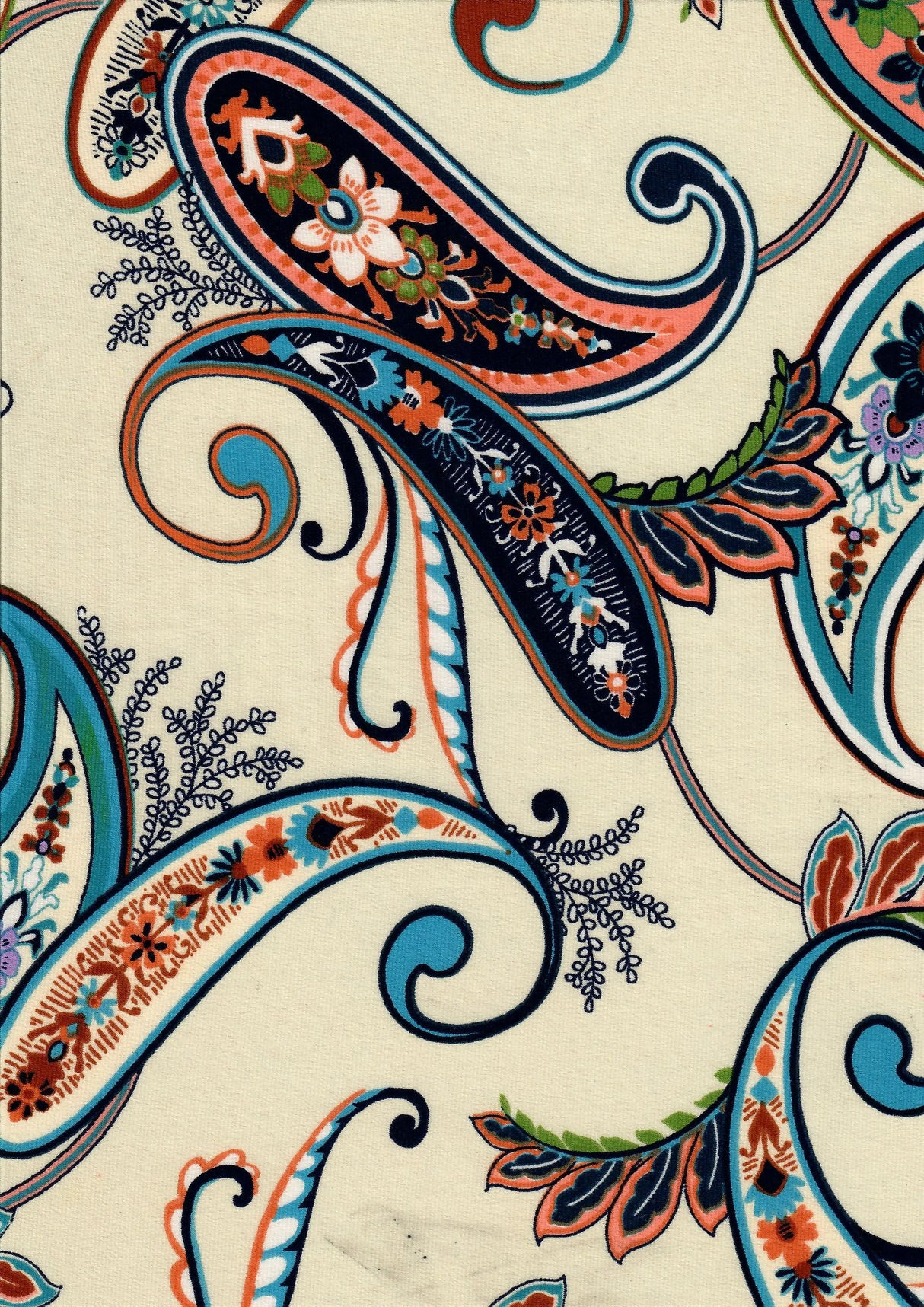 1 Yard Korean ITY Paisley Print Knit Fabric 200 GSM, 58/60? Wide Polyester Spandex Blend