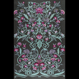 Embroidered Tulle Panel - Metallic Aqua and Fuchsia Floral