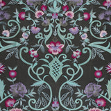 Embroidered Tulle Panel - Metallic Aqua and Fuchsia Floral