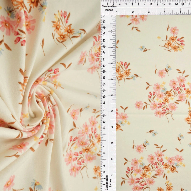 1 Yard Brushed Ditsy Floral DTY Knit Stretch Fabric 58/60 Inch Wide Soft Lightweight Print for Cute Dresses & DIY Sewin