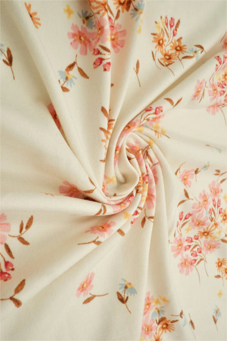 1 Yard Brushed DTY Ditsy Floral Print Knit Fabric 170 GSM, 58/60'' Wide Polyester Spandex Blend