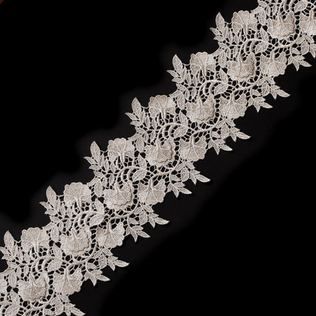 Metallic Silver 3D Floral Lace Trim - 4"