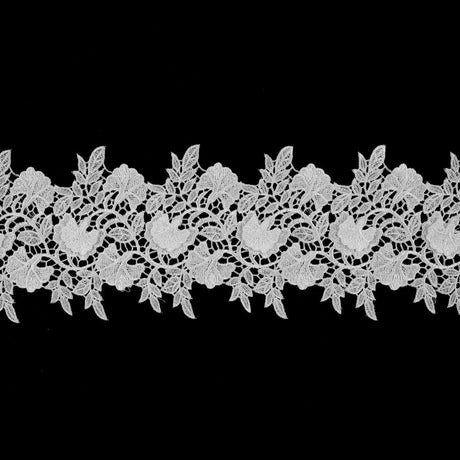 4" Metallic White 3D Floral Lace Trim