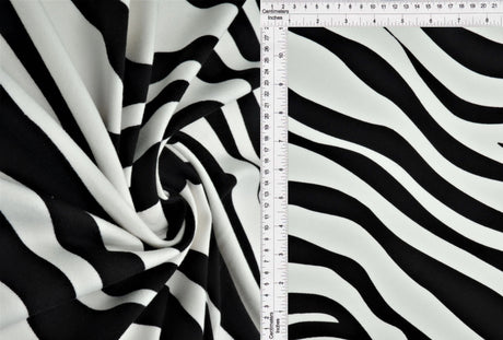 1 Yard Black Ivory Zebra Print Brushed DTY Knit Fabric 58/60" Wide
