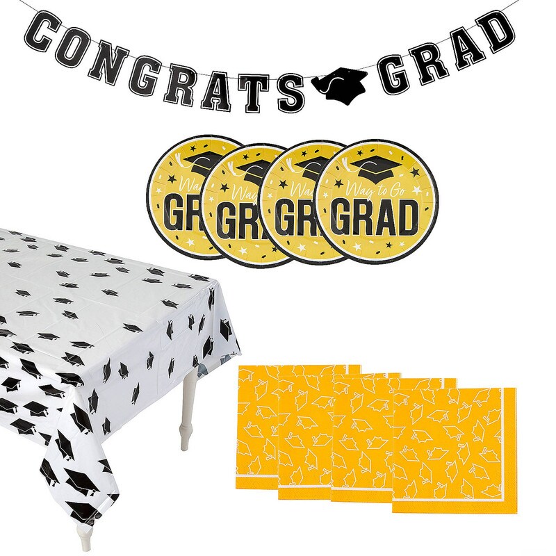 102 Pieces Graduation Party Gold Dessert Disposable Tableware Kit for 50 Guests