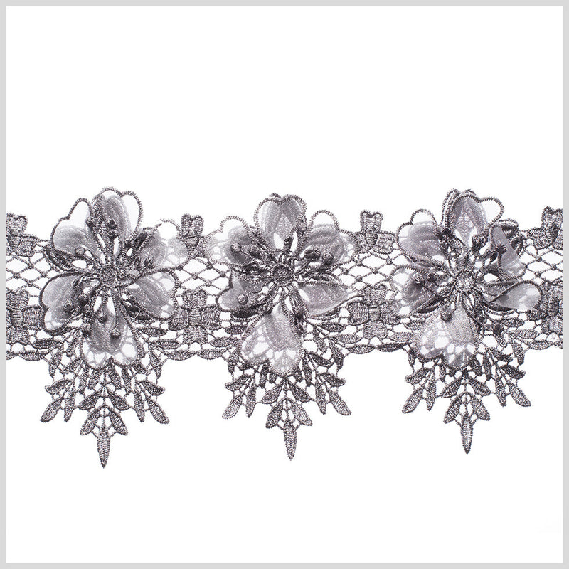 5" 3D Metallic Gunmetal Floral Lace Trim