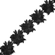 Metallic Black 3D Floral Lace Trim - 5.5"