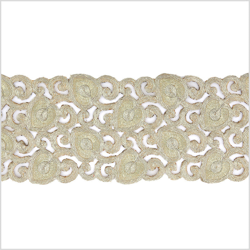 4.75" Metallic Gold Leafy Floral Embroidered Trim