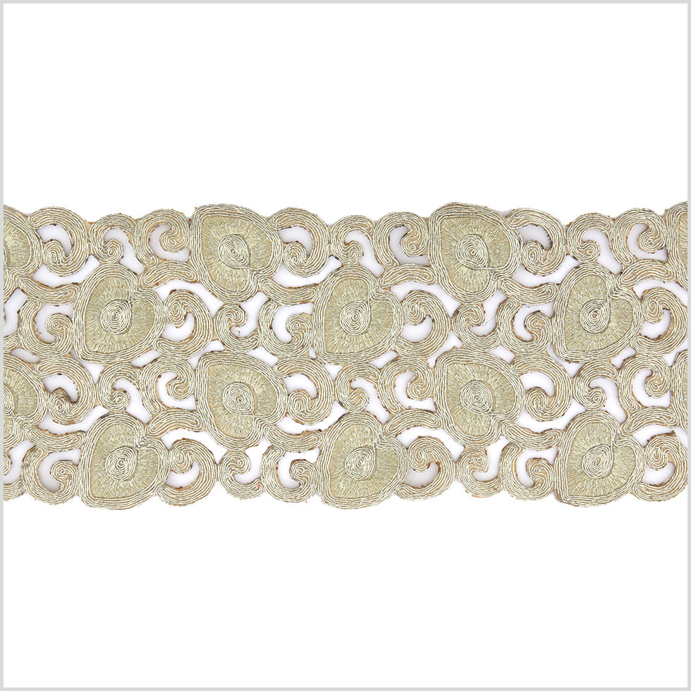 4.75" Metallic Gold Leafy Floral Embroidered Trim