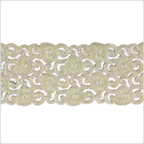 4.75" Metallic Gold Leafy Floral Embroidered Trim