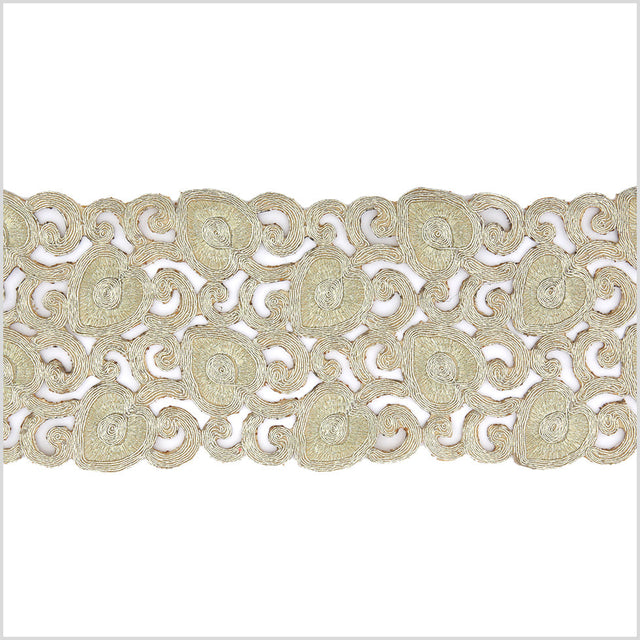 4.75" Metallic Gold Leafy Floral Embroidered Trim