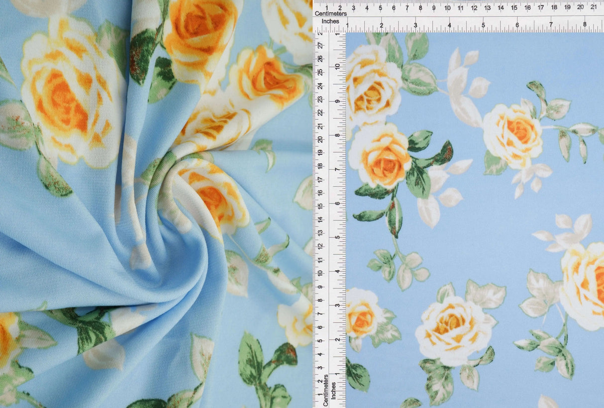 1 Yard Soft Korean ITY Floral Stretch Knit Fabric | 58/60 Inch Wide Elegant Drapey Material for Stylish Dresses & DIY Sewing
