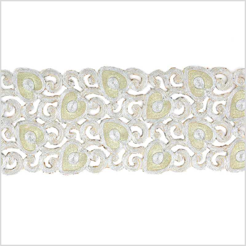 4.75" Metallic Silver/Gold Leafy Floral Embroidered Trim