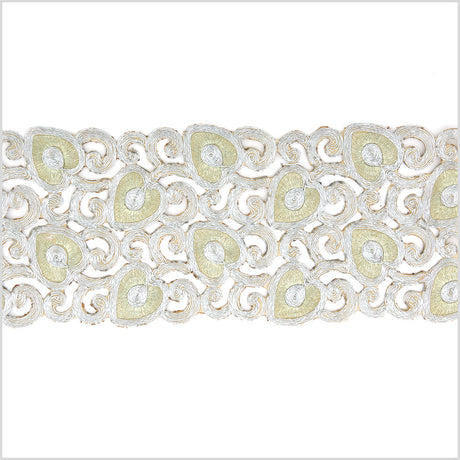 4.75" Metallic Silver/Gold Leafy Floral Embroidered Trim