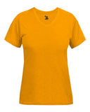 Camiseta de manga corta con cuello en V de rendimiento triblend para mujer