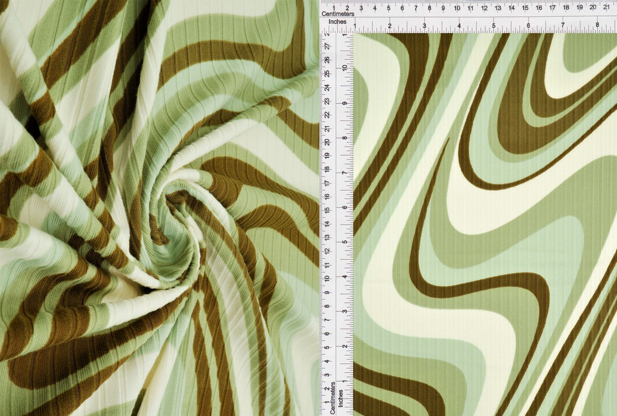 Abstract Tie-Dye Rib Knit Fabric