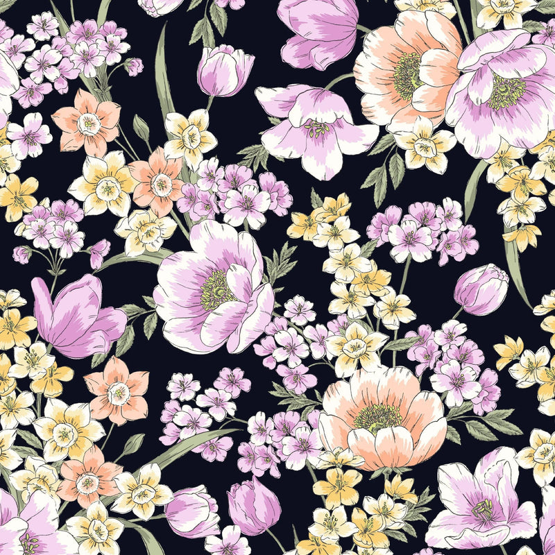 1 Yard CEY Flower Print Woven Fabric Lightweight Polyester 58/59 Inches Wide