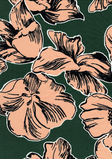 Floral Knit Stretch Fabric Pine Green
