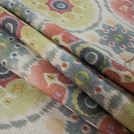 Spanish Green and Pink Medallion Floral Woven