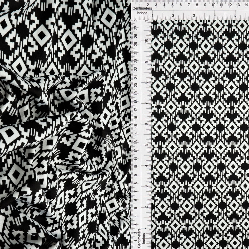 1 Yard DTY Geo Print Knit Fabric 180 GSM, 58/60'' Wide Polyester Spandex Blend