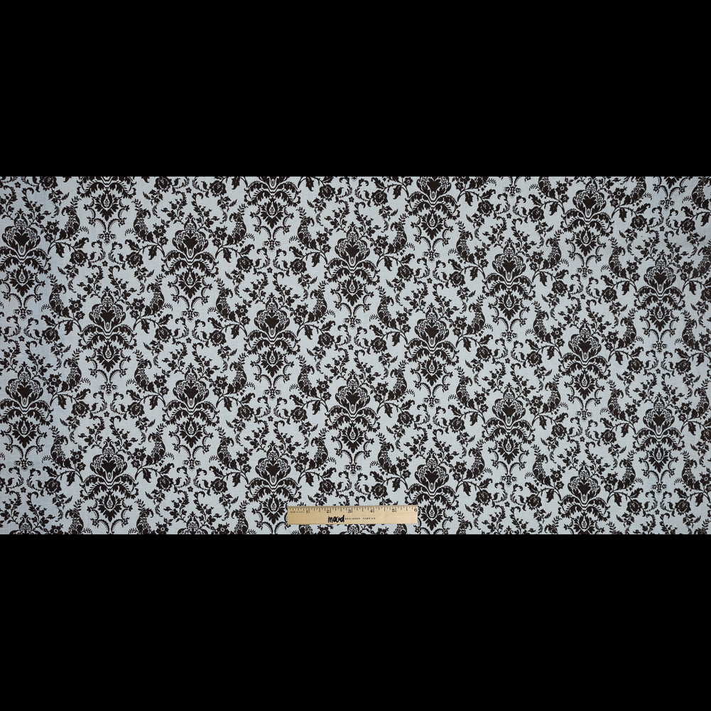 Brown and Lily White Damask Printed Linen Woven