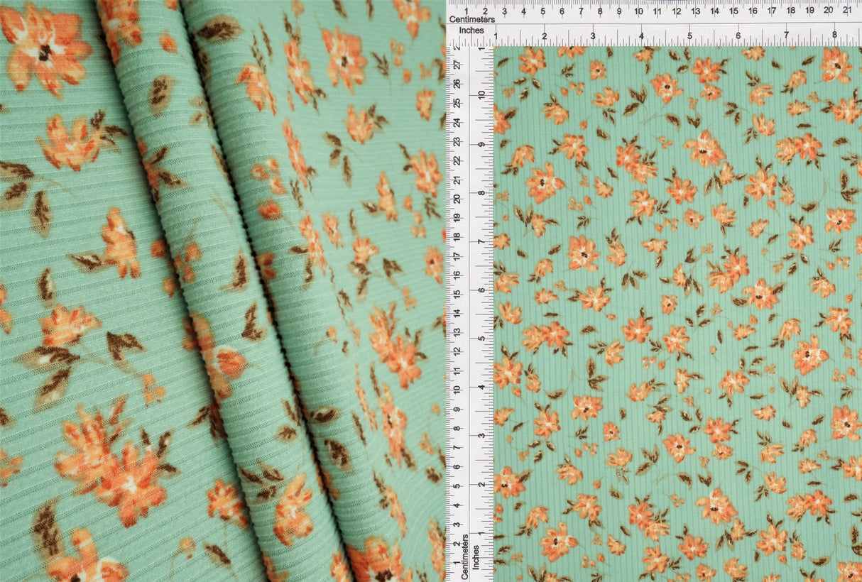 1 Yard 87% Polyester 13% Spandex 4x2 Yummy Rib Floral Print Fabric 58/60" Width