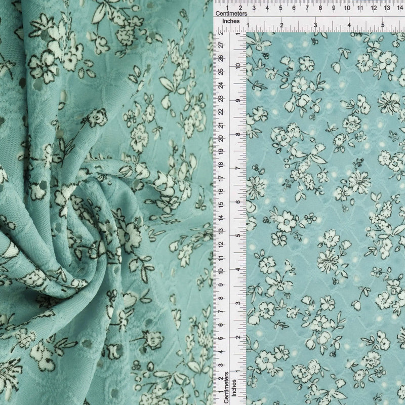 1 Yard Jacquard Eyelet Floral Knit Fabric 190 GSM, 58/60'' Wide Polyester Spandex Blend Sage