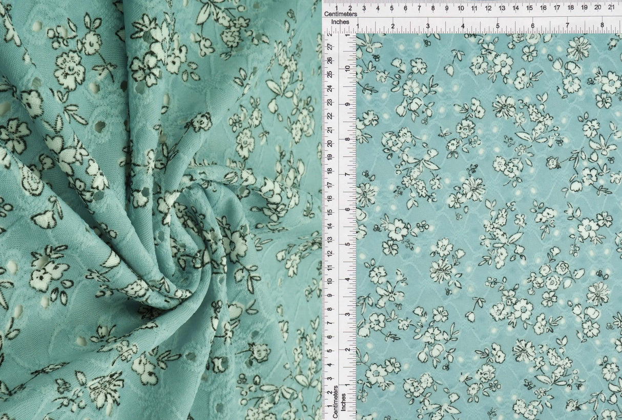 Jacquard Eyelet Floral Knit Fabric, DTY Stretch Polyester Spandex 58/60” Wide