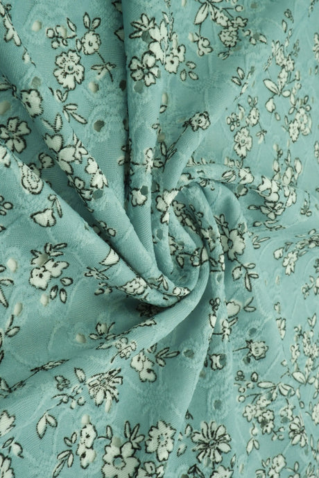 1 Yard Jacquard Eyelet Floral Knit Fabric 190 GSM, 58/60? Wide Polyester Spandex Blend Sage