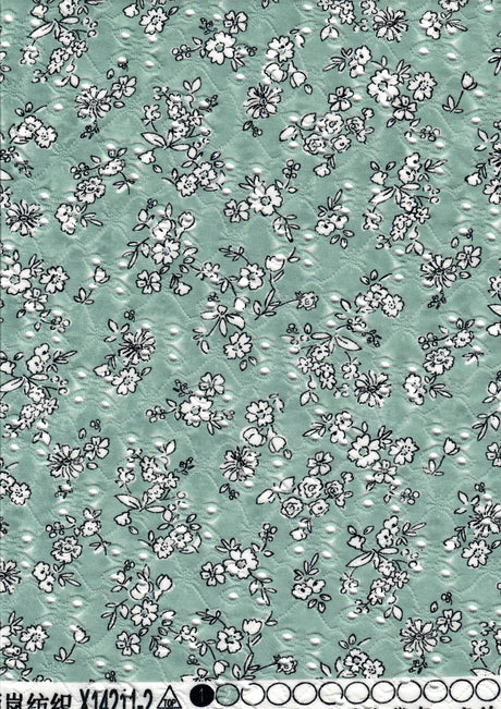 1 Yard Jacquard Eyelet Floral Knit Fabric 190 GSM, 58/60'' Wide Polyester Spandex Blend Sage