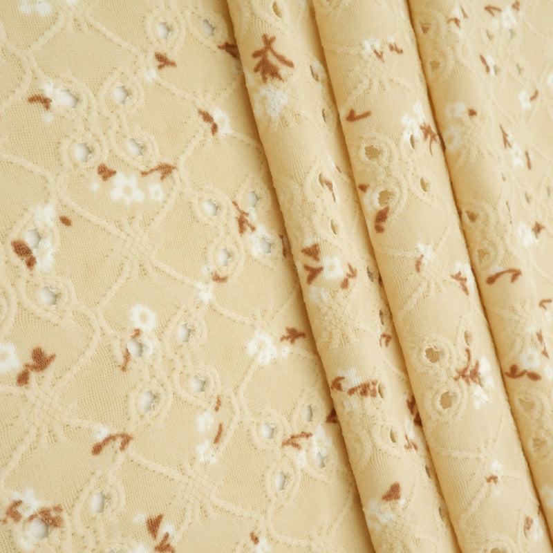 1 Yard Eyelet Ditsy Floral Jacquard Knit Fabric DTY Stretch Polyester 58/60” Wide