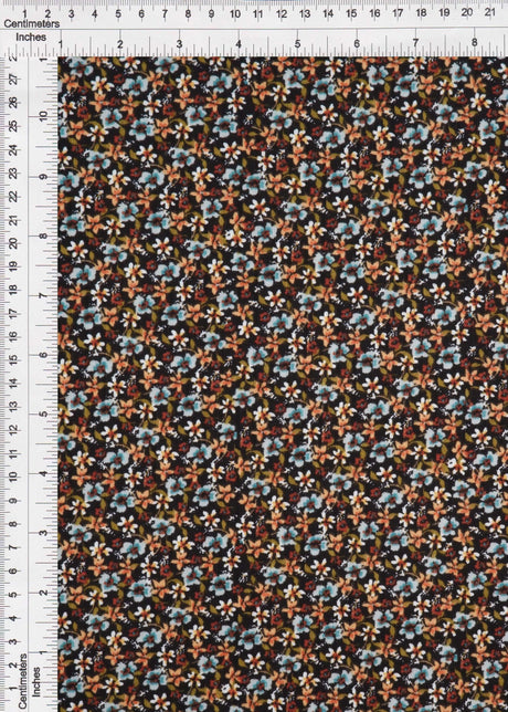 1 Yard Yummy Rib Ditsy Floral Knit Fabric 170 GSM, 58/59'' Wide Polyester Spandex Blend Black