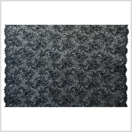Beaded and Sequined Lace with Scallop Edge - Black Floral